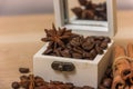 Coffee beans in a box vintage Royalty Free Stock Photo