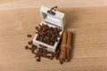 Coffee beans in a box vintage Royalty Free Stock Photo
