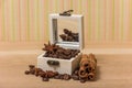 Coffee beans in a box vintage Royalty Free Stock Photo