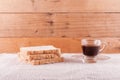 Coffee beans and bread and a glass of espresso. Royalty Free Stock Photo