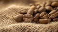 The coffee beans on burlap.AI generated image Royalty Free Stock Photo