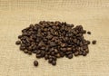 Coffee beans on burlap background