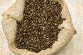 Coffee Beans In Burlap Bag Close Up Royalty Free Stock Photo