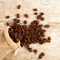 Coffee beans in a burlap bag Royalty Free Stock Photo