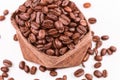 Coffee beans in a burlap bag isolated Royalty Free Stock Photo