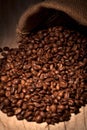 Coffee beans in burlap sack Royalty Free Stock Photo