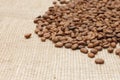 Coffee beans on a burlap texture background Royalty Free Stock Photo