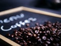 Coffee beans on cafe drinks menu medium shot