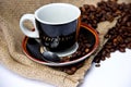 Coffee Beans with Canvas Bag and Coffee Cup for Espresso Royalty Free Stock Photo