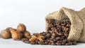 Coffee beans in a canvas bag isolated white background Royalty Free Stock Photo