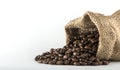 Coffee beans in a canvas bag isolated white background Royalty Free Stock Photo