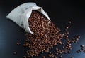 Coffee beans and canvas bag Royalty Free Stock Photo