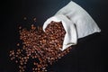 Coffee beans and canvas bag Royalty Free Stock Photo