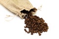 coffee beans in a canvas bag on a white background Royalty Free Stock Photo