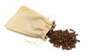 coffee beans in a canvas bag on a white background. Royalty Free Stock Photo