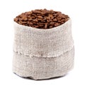 Coffee beans in a canvas bag on a white background. Royalty Free Stock Photo
