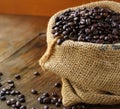 coffee beans in a canvas bag Royalty Free Stock Photo