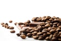 Coffee beans and chocolate pieces on white Royalty Free Stock Photo