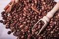 Coffee beans, anise and wooden spoon close-up Royalty Free Stock Photo