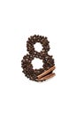 Coffee beans with cinnamon on a white background March 8