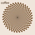 Coffee beans in circles background. Halftone abstract design