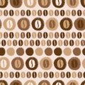 Coffee beans and circles seamless vector pattern