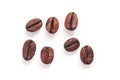 Coffee beans close-up isolated on a white background. Top view, flat lay Royalty Free Stock Photo