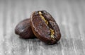 Coffee beans closeup on gray background