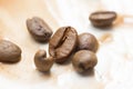 Coffee beans closeup. Sprinkled coffee Royalty Free Stock Photo