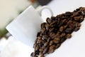 Coffee beans and coffee cup