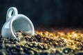 Coffee beans. Coffee cup full of coffee beans. Toned image Royalty Free Stock Photo