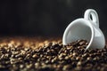 Coffee beans. Coffee cup full of coffee beans. Toned image Royalty Free Stock Photo