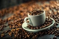 Coffee beans. Coffee cup full of coffee beans. Toned image Royalty Free Stock Photo