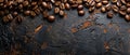 Coffee beans and coffee green leaves on a vintage concrete background. Top view Royalty Free Stock Photo