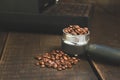 Coffee beans in the coffee tablet. Stil life style and Vintage.