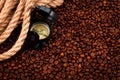 Coffee beans with compass Royalty Free Stock Photo