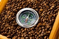 Coffee beans with compass Royalty Free Stock Photo