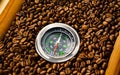Coffee beans with compass Royalty Free Stock Photo