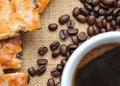 Coffee beans with cookies and cup of coffee Royalty Free Stock Photo