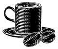 Coffee Beans And Cup Vintage Woodcut Illustration Royalty Free Stock Photo