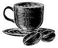 Coffee Beans And Cup Vintage Woodcut Illustration Royalty Free Stock Photo