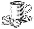 Coffee Beans And Cup Vintage Woodcut Illustration Royalty Free Stock Photo