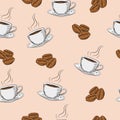 Coffee beans and cups Seamless vector pattern Royalty Free Stock Photo