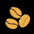Coffee Beans 3D Icon Isolated on Black Background, Gold Texture Royalty Free Stock Photo