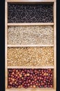 Coffee beans Display Various stages of roasting