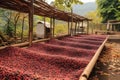 coffee beans drying on traditional outdoor racks