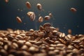 Coffee beans fall background. Generate Ai