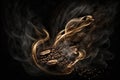 Coffee beans fall in smoke on a black background. Roasting coffee.Generative AI