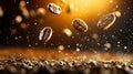 Coffee beans falling into the air Royalty Free Stock Photo
