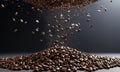 coffee beans falling into the air on a black background with copy space Royalty Free Stock Photo